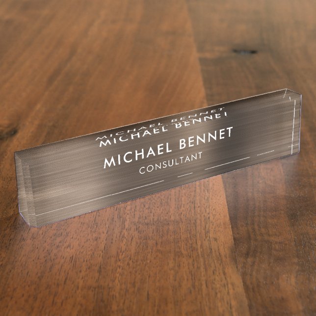 Placa De Nombre Bronze Brown Metallic Profesional Business (Lateral)