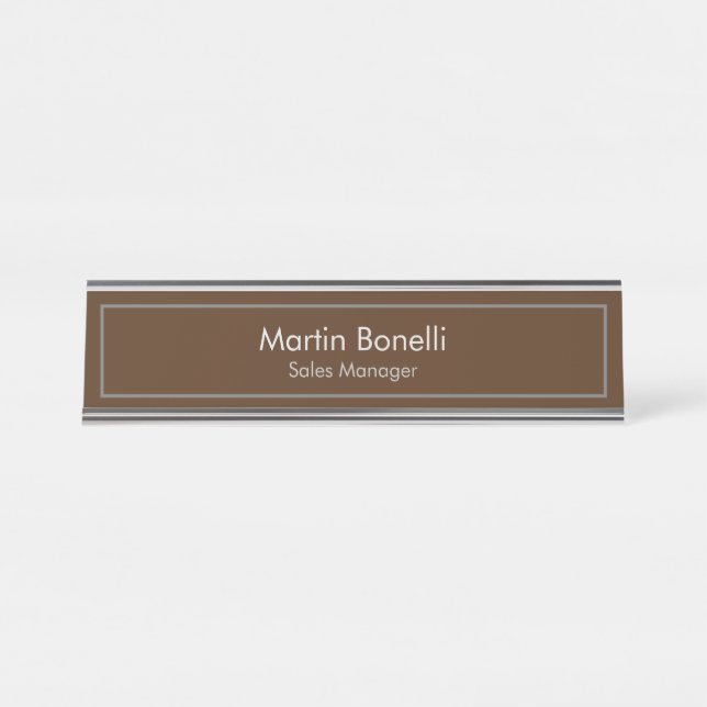 Placa De Nombre Brown Plain Simple Moderno Profesional (Anverso)