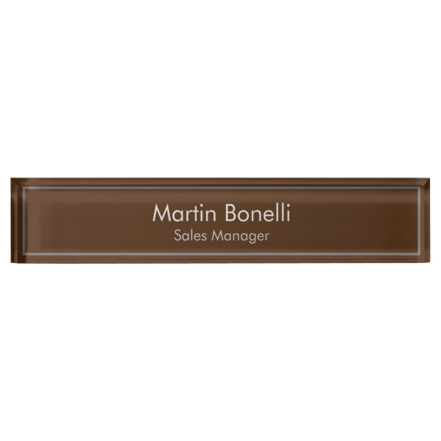 Placa De Nombre Brown Plain Simple Moderno Profesional (Anverso)
