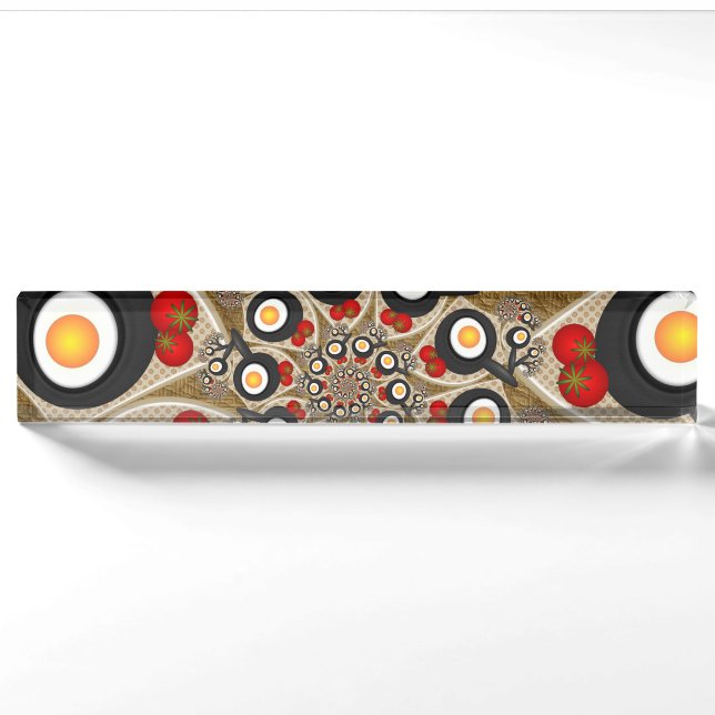 Placa De Nombre Brunch Fractal Art Comida divertida, Tomates, Huev (Anverso)
