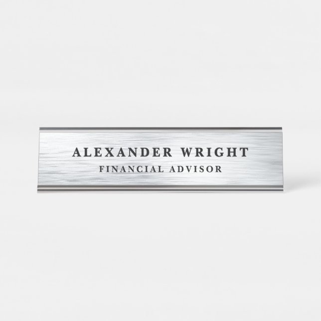 Placa De Nombre Brushed Silver Financial Advisor (Anverso)