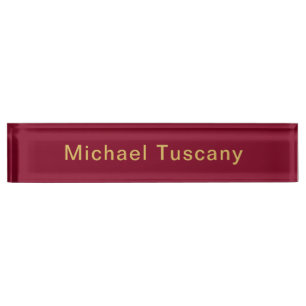 Placa De Nombre Burgundy Gold Profesional Minimalista Moderno Text
