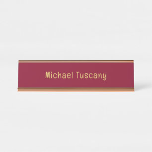 Placa De Nombre Burgundy Gold Profesional Minimalista Moderno Text