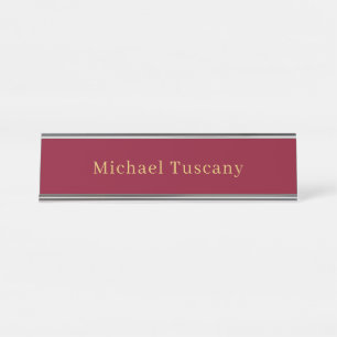 Placa De Nombre Burgundy Gold Profesional Minimalista Moderno Text