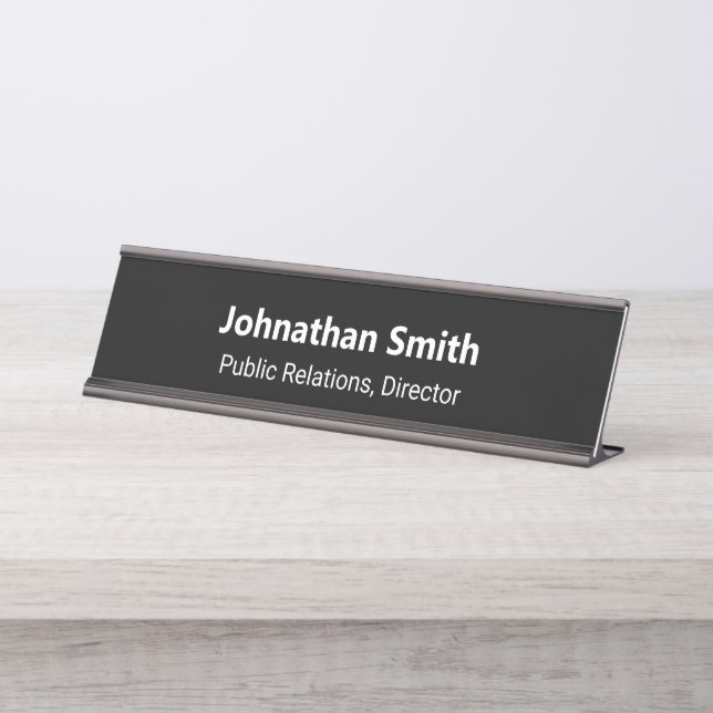 Placa De Nombre Business Black and  White Employee Name Job Title (Anverso)