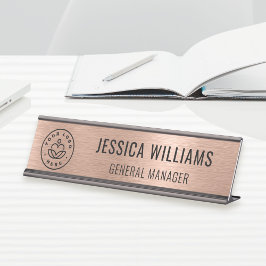 Placa De Nombre Business Logo Elegant Staff Faux Brushed Rose Gold