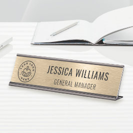 Placa De Nombre Business Logo Employee Elegant Faux Brushed Gold