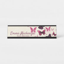 Butterflies Purple Desk Nombre Plate Station Rótul