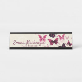 Placa De Nombre Butterflies Purple Desk Nombre Plate Station Rótul