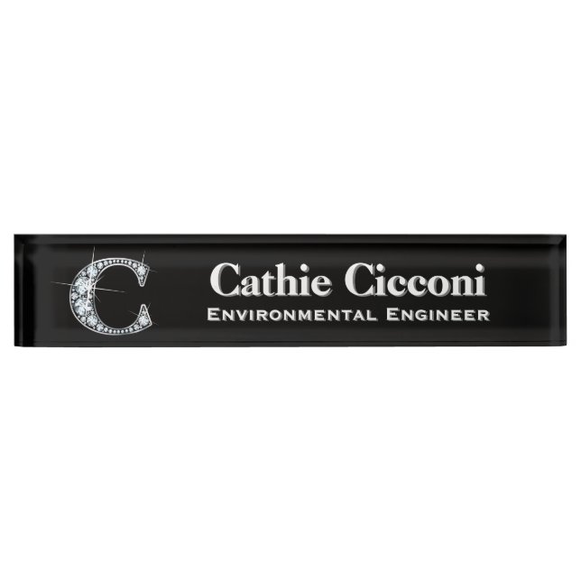 Placa De Nombre C Faux Diamond Desk Nameplate (Anverso)