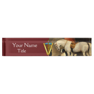 Placa De Nombre Caballo Blanco Con Perros / SÍMBOLO VETERINARIO C