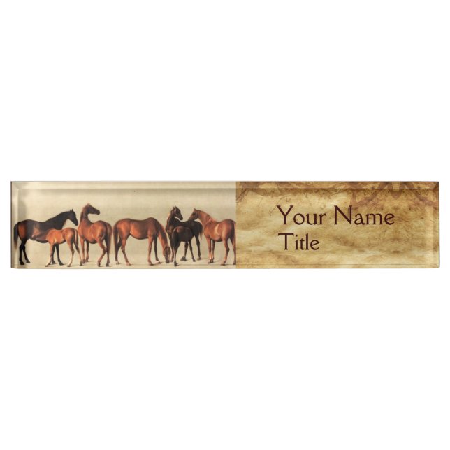 Placa De Nombre CABALLOS /MARES Y POTROS, pergamino de Brown (Anverso)