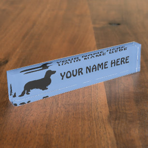 Placa De Nombre Cabello largo de Dachshund - Silhouette 1