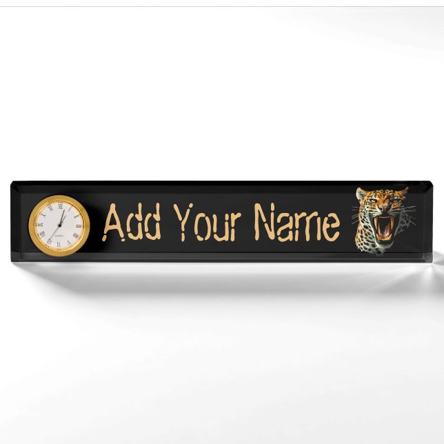 Placa De Nombre Cabeza de ataque ruidosa de leopardo (Anverso)
