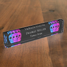 Cabeza de cráneo Arte pop gótico rosa azul morado 