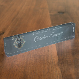 Placa De Nombre Cabeza de lobos negros con ojos azules penetrantes