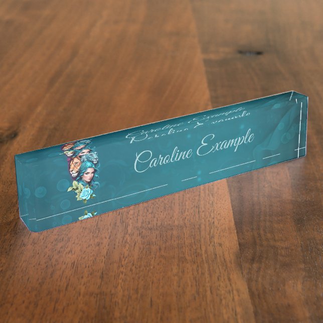 Placa De Nombre Cabeza de mujer hermosa con ojos expresivos (Lateral)