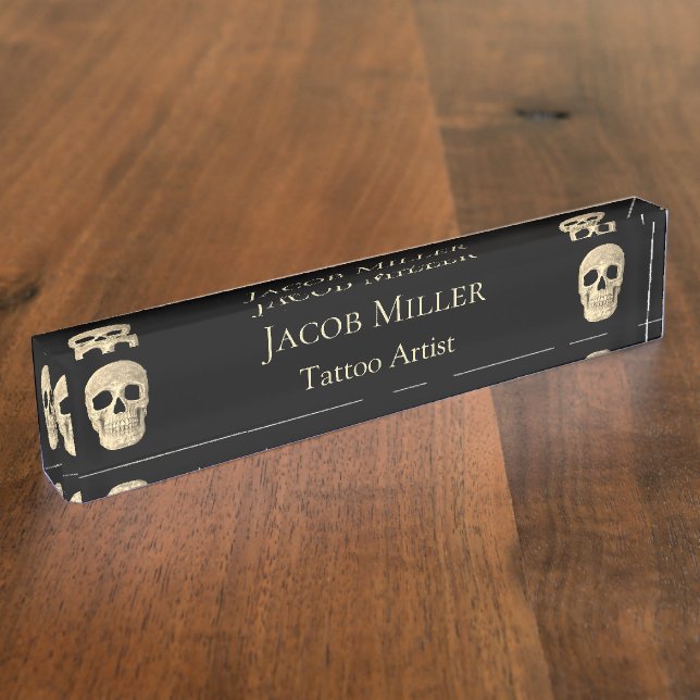 Placa De Nombre Cabeza gótica de cráneo humana de cabeza negra de  (Lateral)