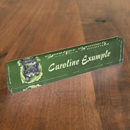 Placa De Nombre Cachorro de lobo en el verde: