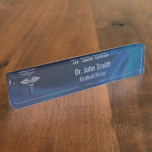Placa De Nombre Caducto médico 3D cromado holográfico oscuro