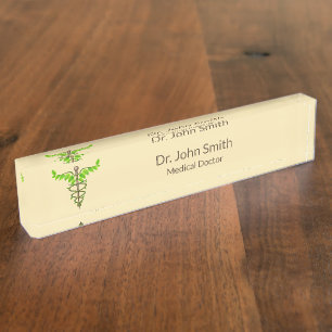 Placa De Nombre Caducto médico alternativo Verde deja beige