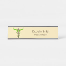 Placa De Nombre Caducto médico alternativo Verde deja beige
