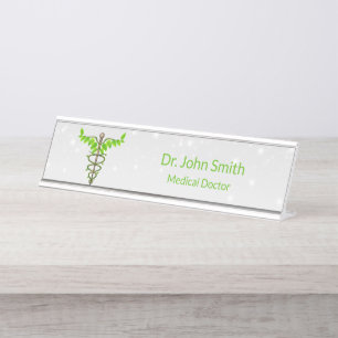 Placa De Nombre Caducto médico alternativo Verde deja blanco