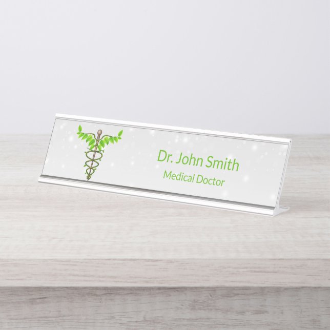 Placa De Nombre Caducto médico alternativo Verde deja blanco (Anverso)