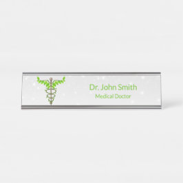 Placa De Nombre Caducto médico alternativo Verde deja blanco