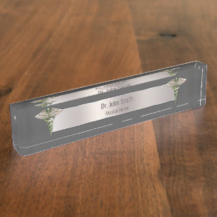 Placa De Nombre Caducto médico Holográfico 3D cromado