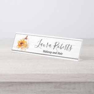 Placa De Nombre Calabaza de girasol de la madera de Boho rústico