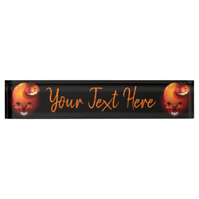 Placa De Nombre Calavera de Halloween y calabaza (Anverso)