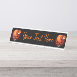 Placa De Nombre Calavera de Halloween y calabaza