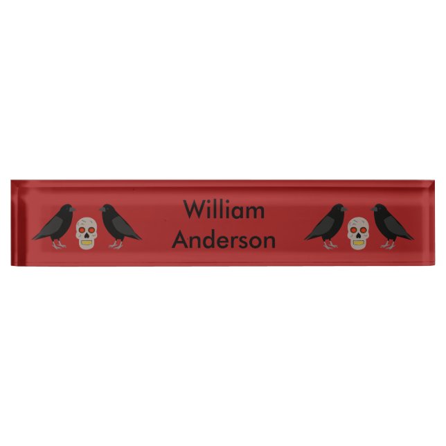 Placa De Nombre Calavera gótica y guardián arroja Personalizado de (Anverso)