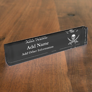 Placa De Nombre Calavera pirata y espadas cruzadas