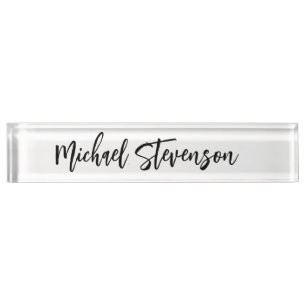 Placa De Nombre Caligrafía Blanco negro Personalizado Llanura Mode