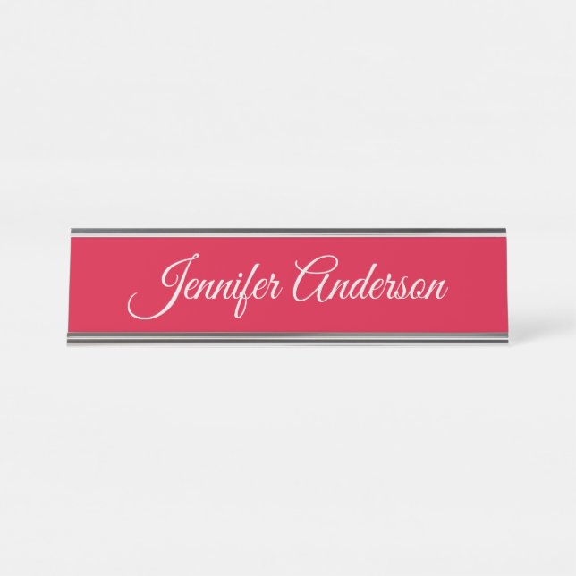 Placa De Nombre Caligrafía de moda Elegante Rojo cereza personaliz (Anverso)