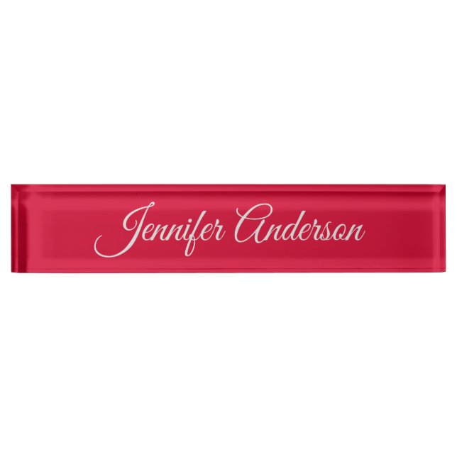 Placa De Nombre Caligrafía de moda Elegante Rojo cereza personaliz (Anverso)