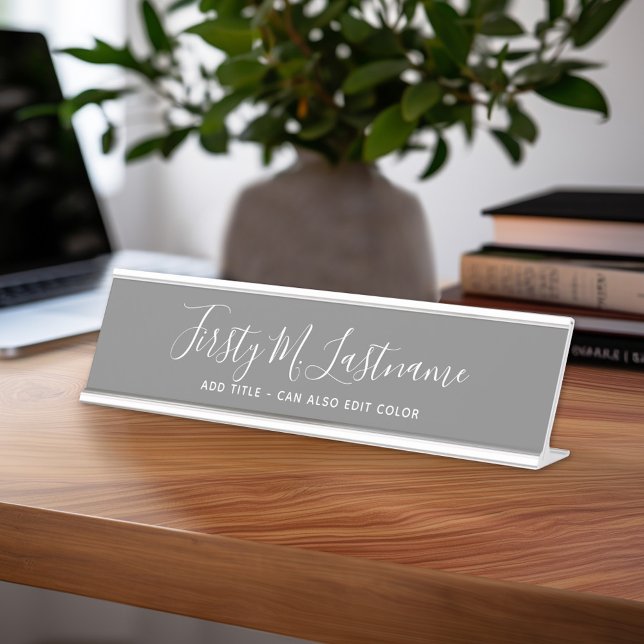 Placa De Nombre Caligrafía de nombre y título - PUEDE EDITAR COLOR (Personalized Desk Sign with Name and Title - Custom Executive Name Plate)