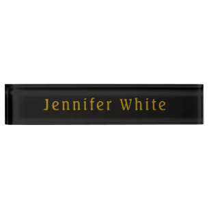 Placa De Nombre Caligrafía Elegante Retro Oro y Nombre Negro