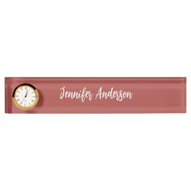 Placa De Nombre Caligrafía Elegante Rojo de ladrillo personalizado (Anverso)