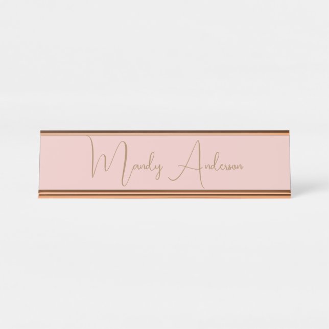 Placa De Nombre Caligrafía Elegante Rosa Plata de Oro Nombre simpl (Anverso)