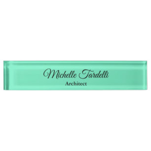Placa De Nombre Caligrafía minimalista moderna de guión azul verde
