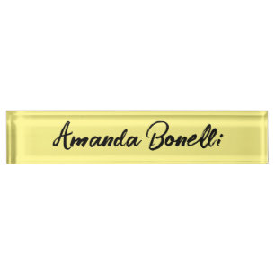 Placa De Nombre Caligrafía Minimalista simple y amarilla clara