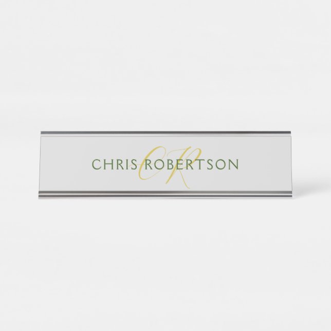 Placa De Nombre Caligrafía Monograma Nombre Oro Personalizado Blan (Anverso)
