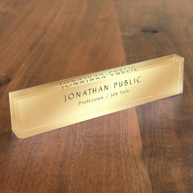 Placa De Nombre Calligrafía Texto Elegante Estilo Oro Plantilla mo (Lateral)