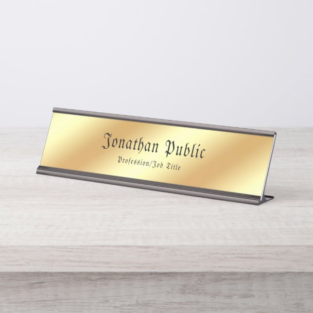 Placa De Nombre Calligraphy Gold Template Classic Text Elegant (Anverso)