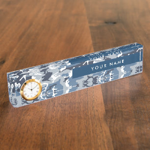 Placa De Nombre Camuflaje Azul Nieve de Invierno Personaliza tu no