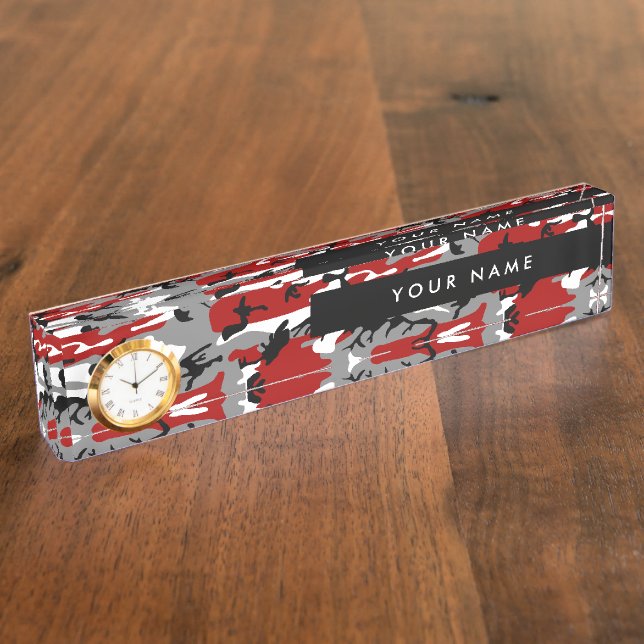 Placa De Nombre Camuflaje rojo y gris Tu nombre Personaliza (Lateral)