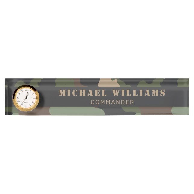 Placa De Nombre Camuflar Woodland Camo Ejército Khaki Tan Negro (Anverso)